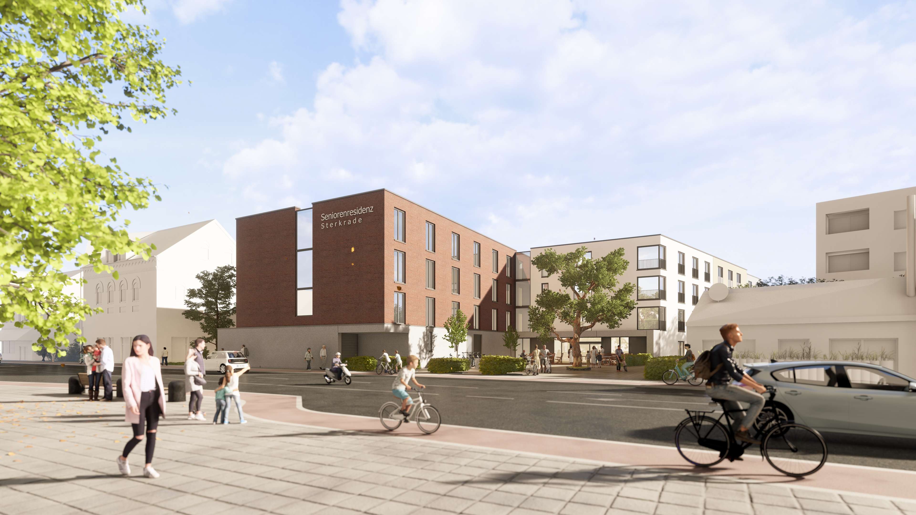 Visualisierung der Seniorenresidenz Sterkrade in Oberhausen – modernes Gebäude mit Backsteinfassade